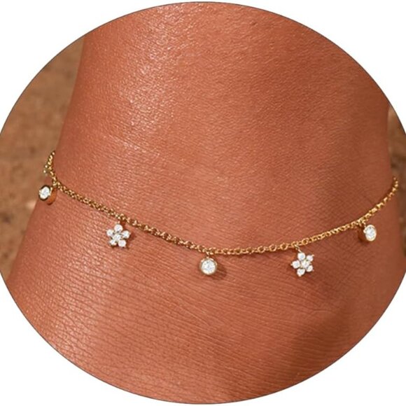 Anklets for Women 14K Gold Plated Anklets Waterproof Ankle Bracelets for Women S - Picture 1 of 7